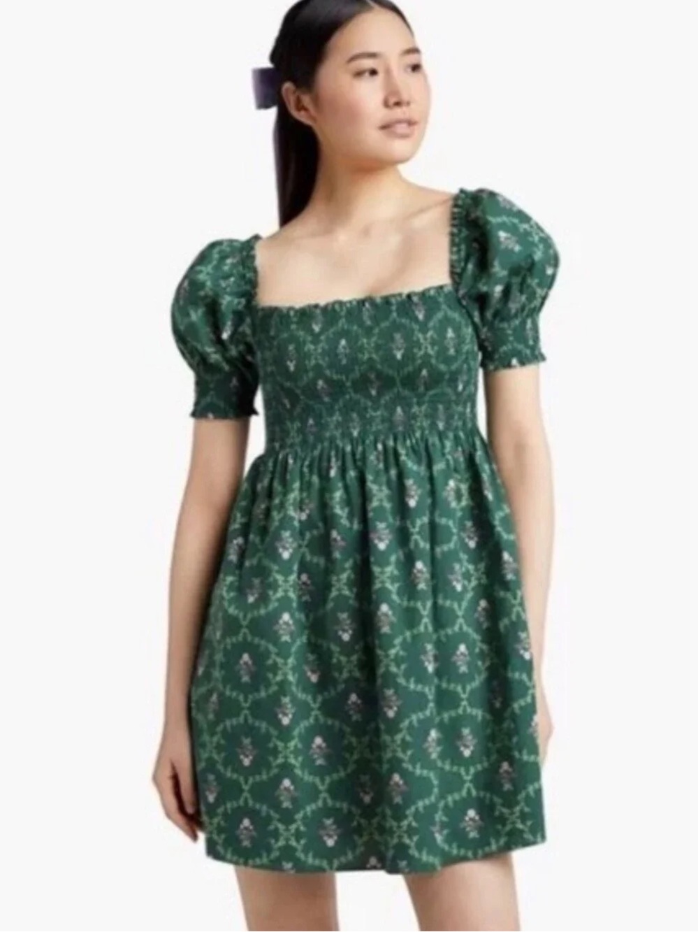 Hill House green floral Nap mini dress